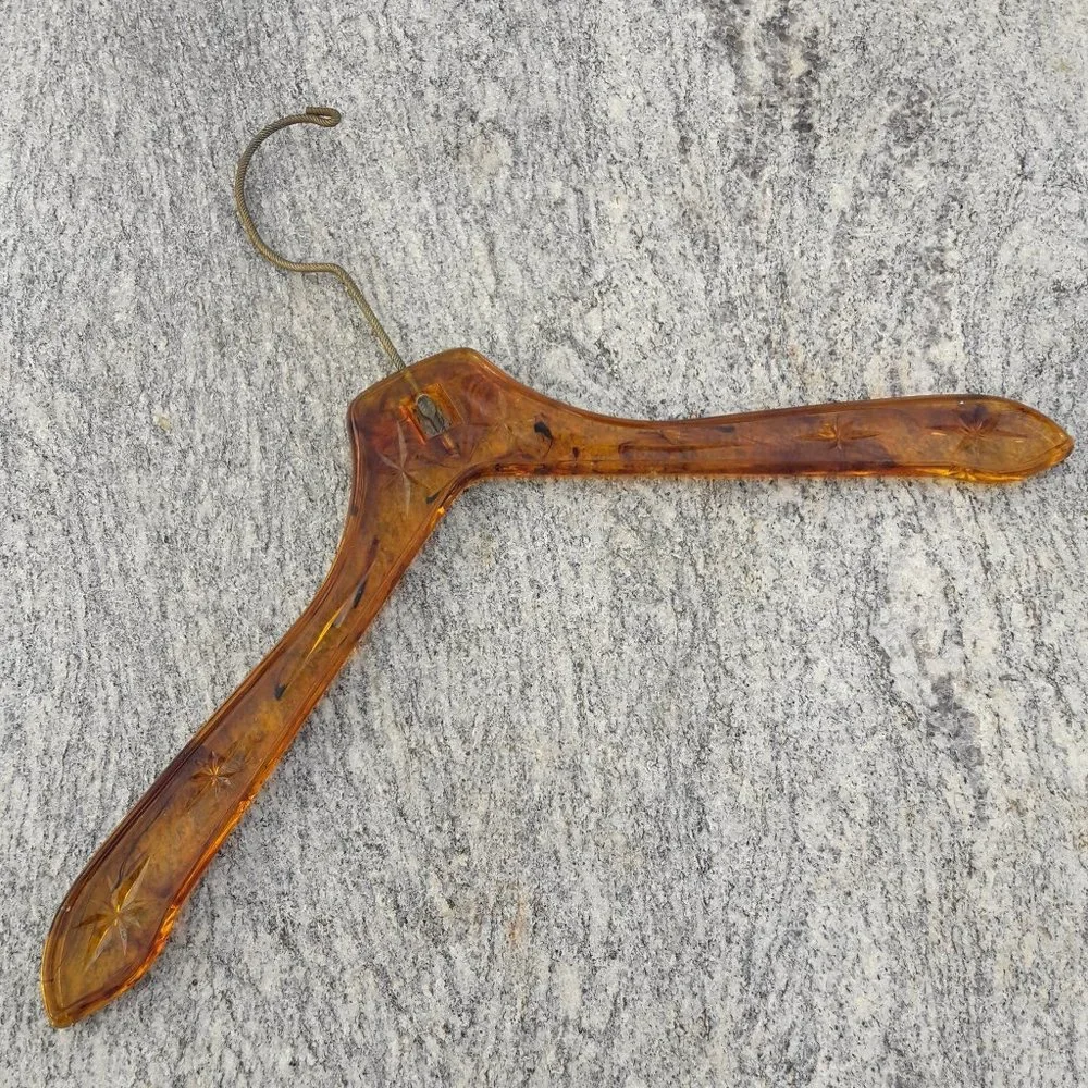 Vintage Clothes Hanger Tortoise Shell Bakelite Starburst Gold Hanging Hook